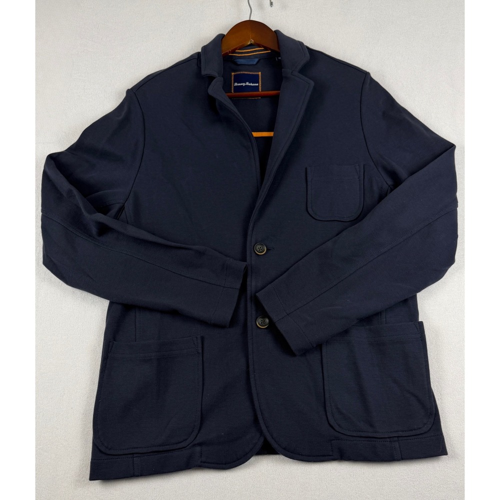 Tommy Bahama Mens Navy Blue 100% Pima Cotton Knit Blazer Sport Coat Small